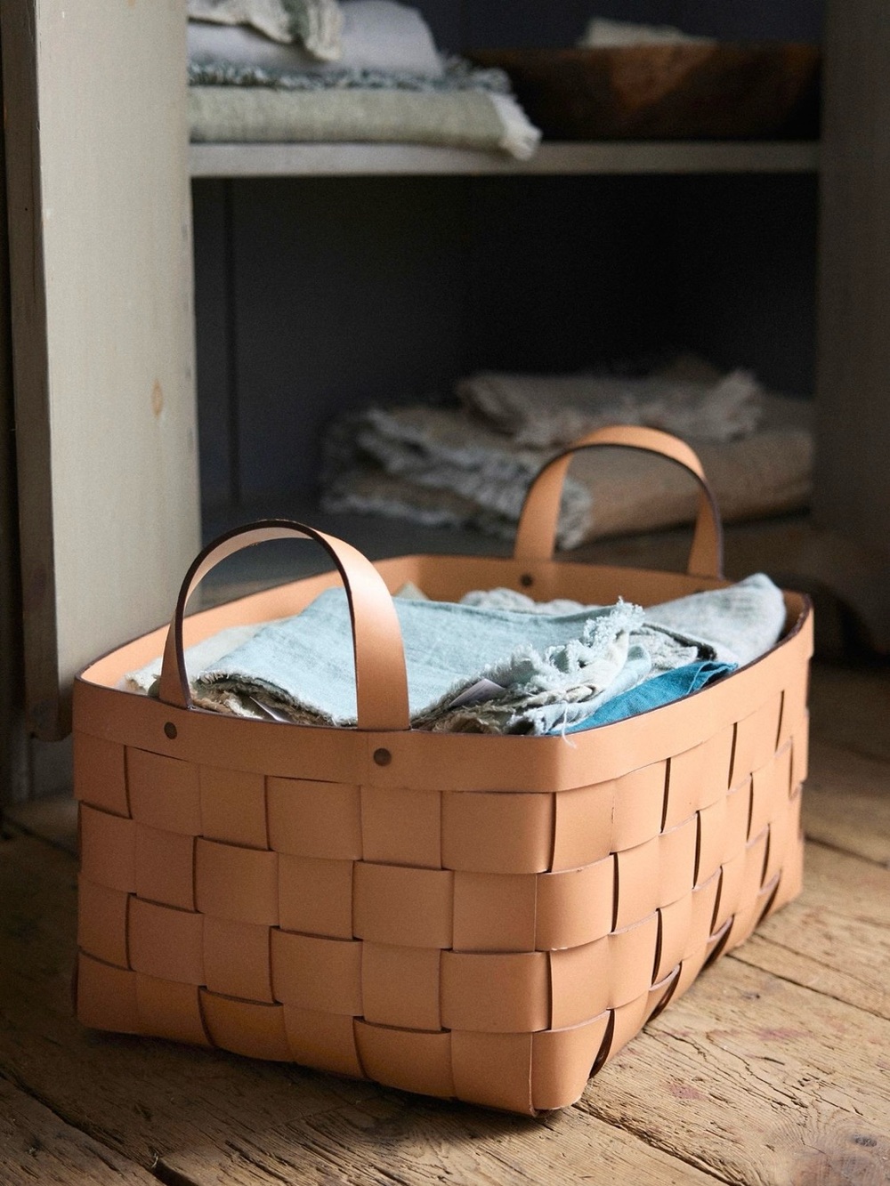 Anthropologie terrain Wide Weave Leather Basket